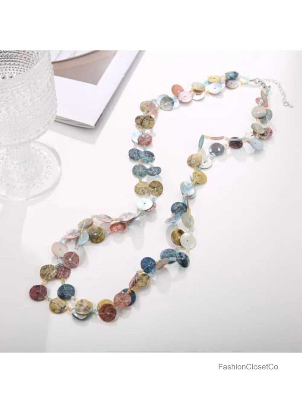 Multi Strand Boho Shell Beaded Long Necklace Statement Coastal Style